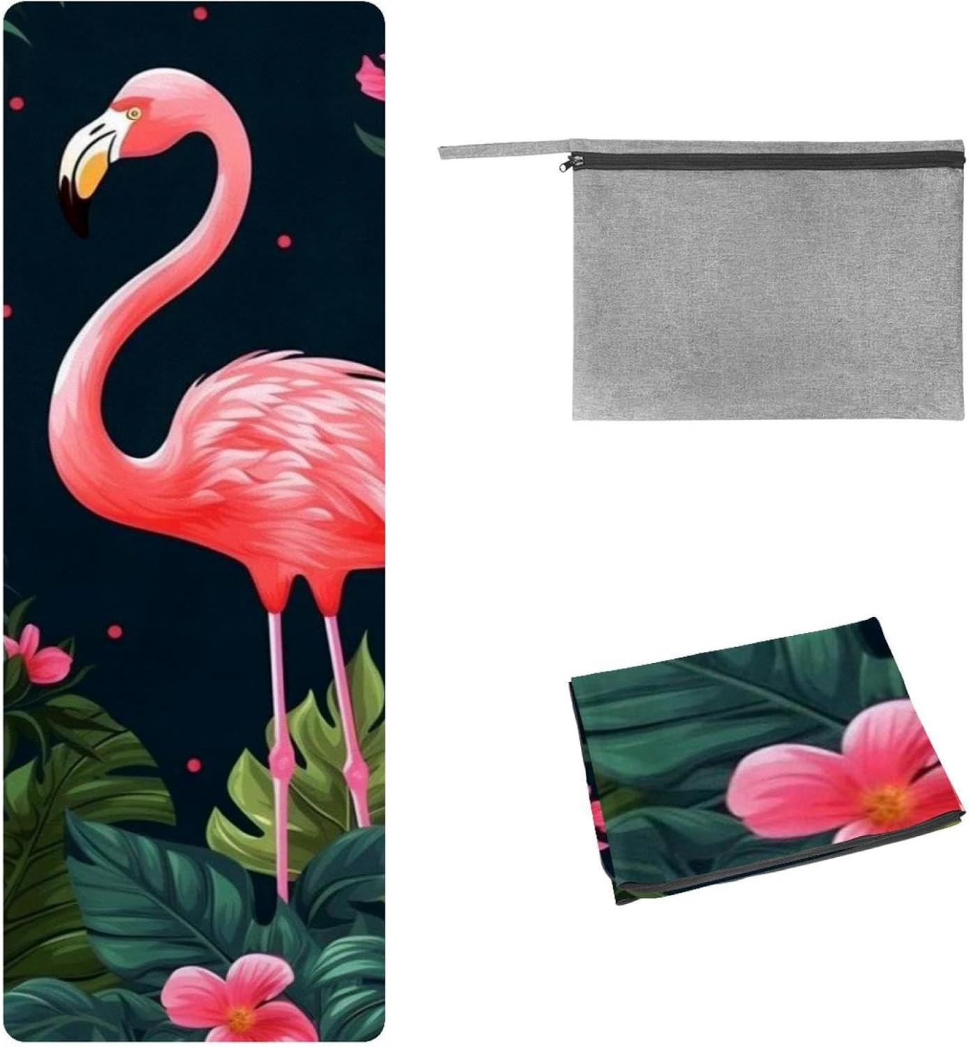 Yoga Towel, Tropical Flamingo Pattern Non Slip Sweat Absorbent Hot Yoga Mat Towel for Hot Yoga, Pilates and Fitness - 72.8" x 26.8"