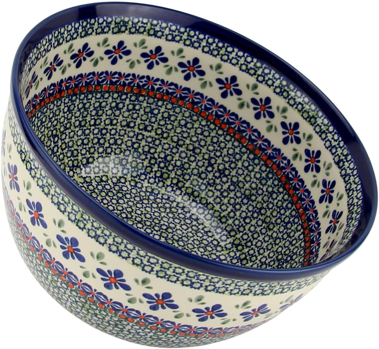 Polish Pottery Market Large Mixing Bowl - 5 Quarts Handcrafted Polish Stoneware by Zakłady Bolesławiec, Poland - Large Serving Bowls for Cooking, Salad, Popcorn, Salad Mixing