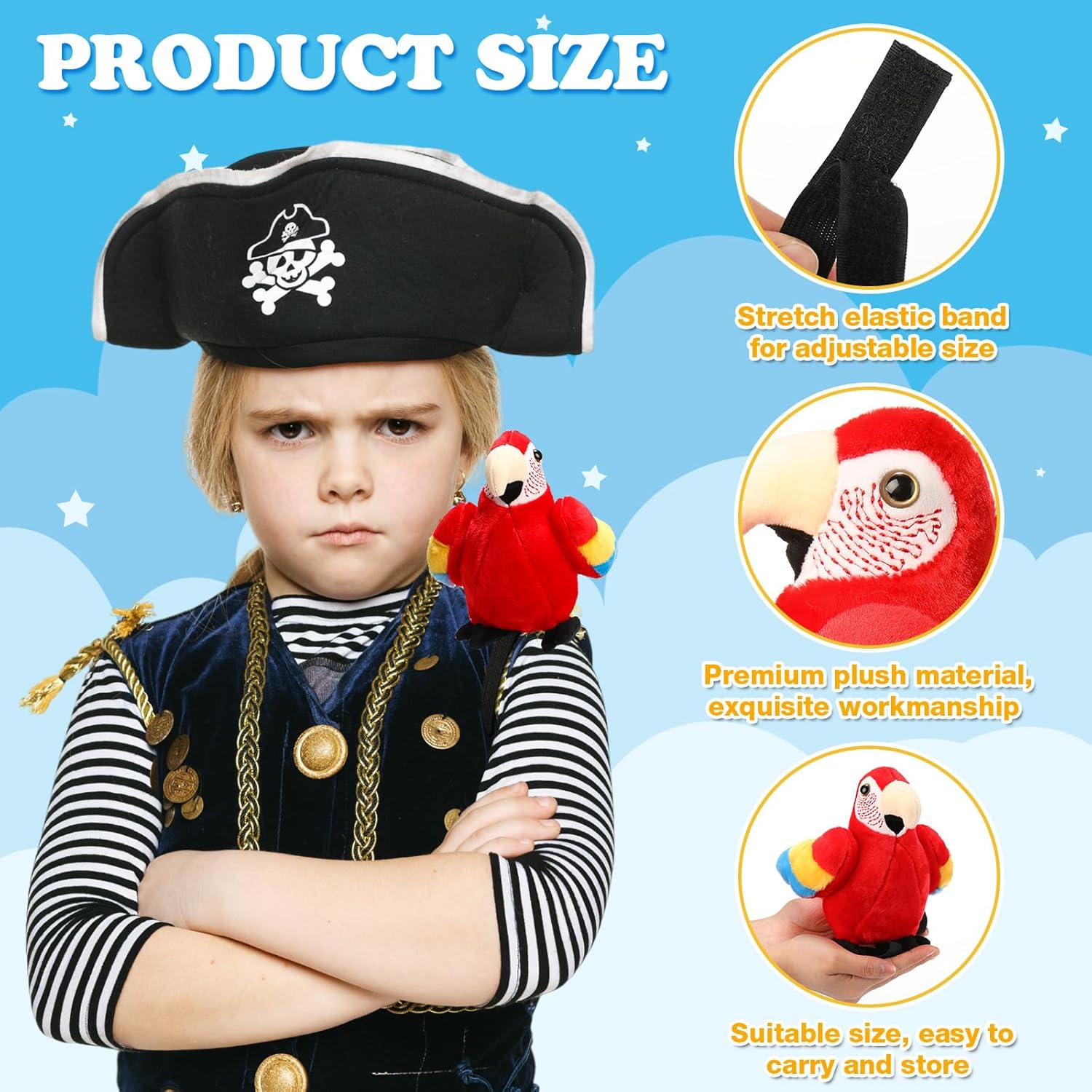 HyDren 1 Piece Stuffed Parrot on Shoulder 7 Inch Plush Shoulder Parrot Gift for Costume Accessory Animal Toys Cosplay Prop for Valentines Birthday Party (Classic,Red) - Image 3