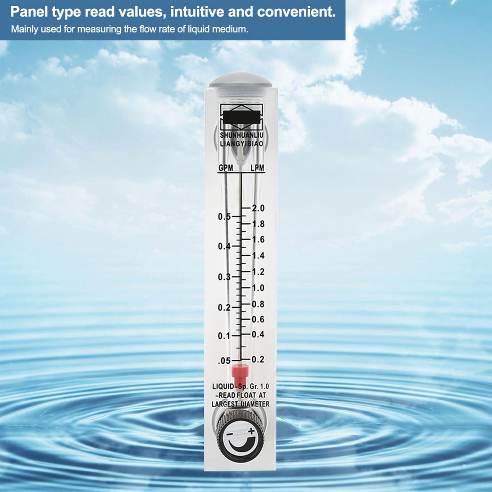 LZM-15T Débitmètre de Liquide à Panneau, Acrylique Transparent, 0,1-0,5 GPM, ZG1/4 Filetage Intérieur, Ajustable, pour Mesure de Débit