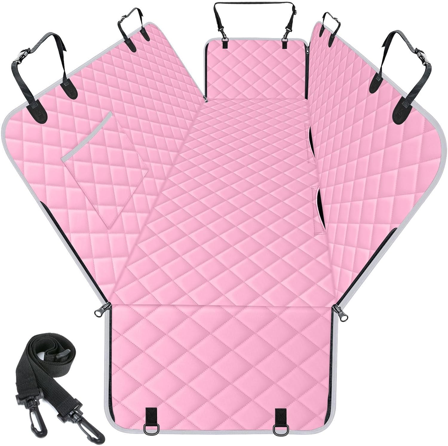 Waterproof Dog Car Seat Cover – Durable Hammock for Pets, Pink/Grey