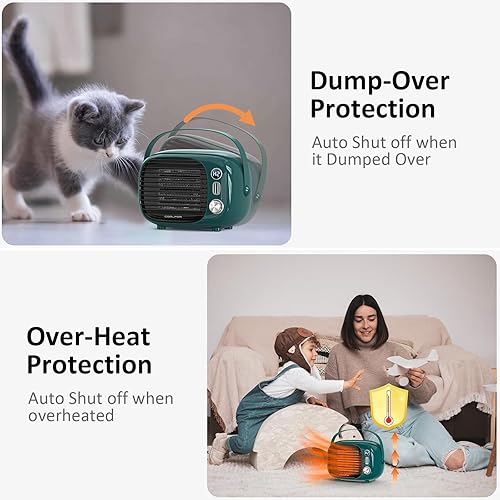 Miniatura 4 de Calentador de espacio, calentador de escritorio pequeño de 800 W500 W con control de temperatura, ventilador de calefacción de cerámica seguro y