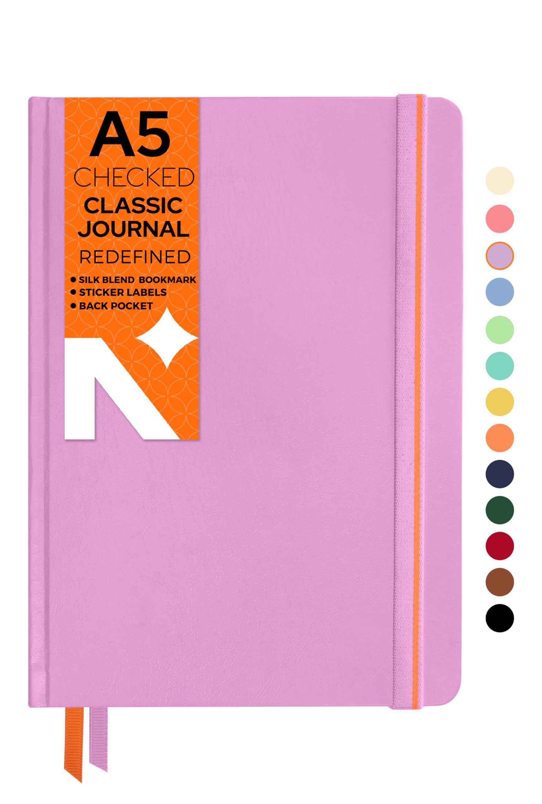 NEORAH — A5 Squared Classic Notebook -110 Gsm (210x148mm) -Hardcover Checked Journal|Silk Book Marks | BackPocket |Sticker Label |Office Notebook Journal - 160 Pages | Completely HANDMADE (LAVENDER)