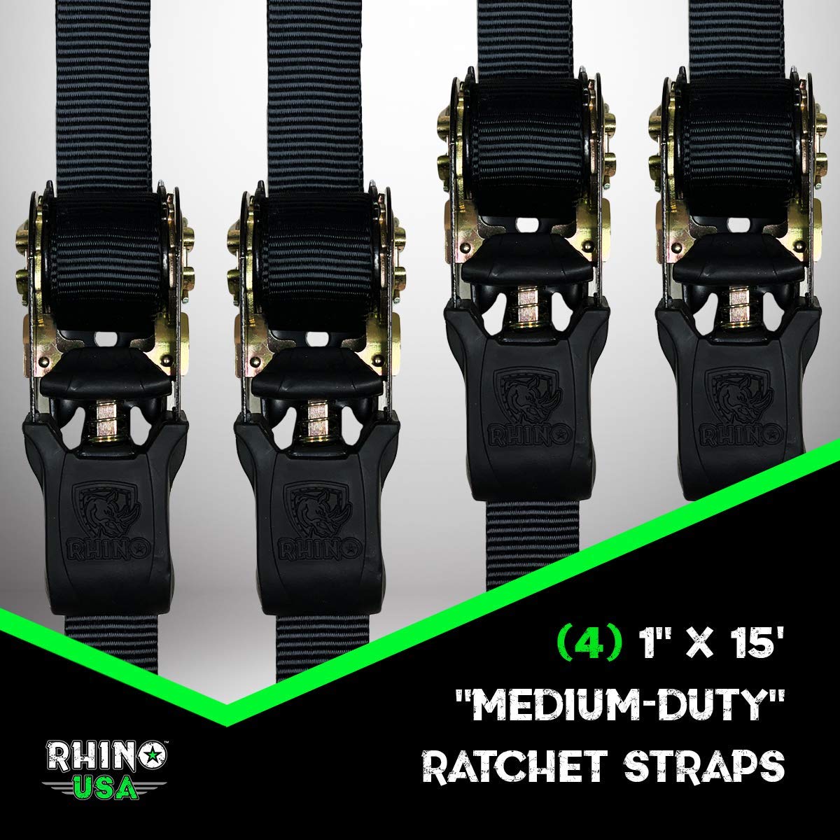 RHINO USA Ratchet Tie Down Straps (4PK) 1,823lb Guaranteed Max Break