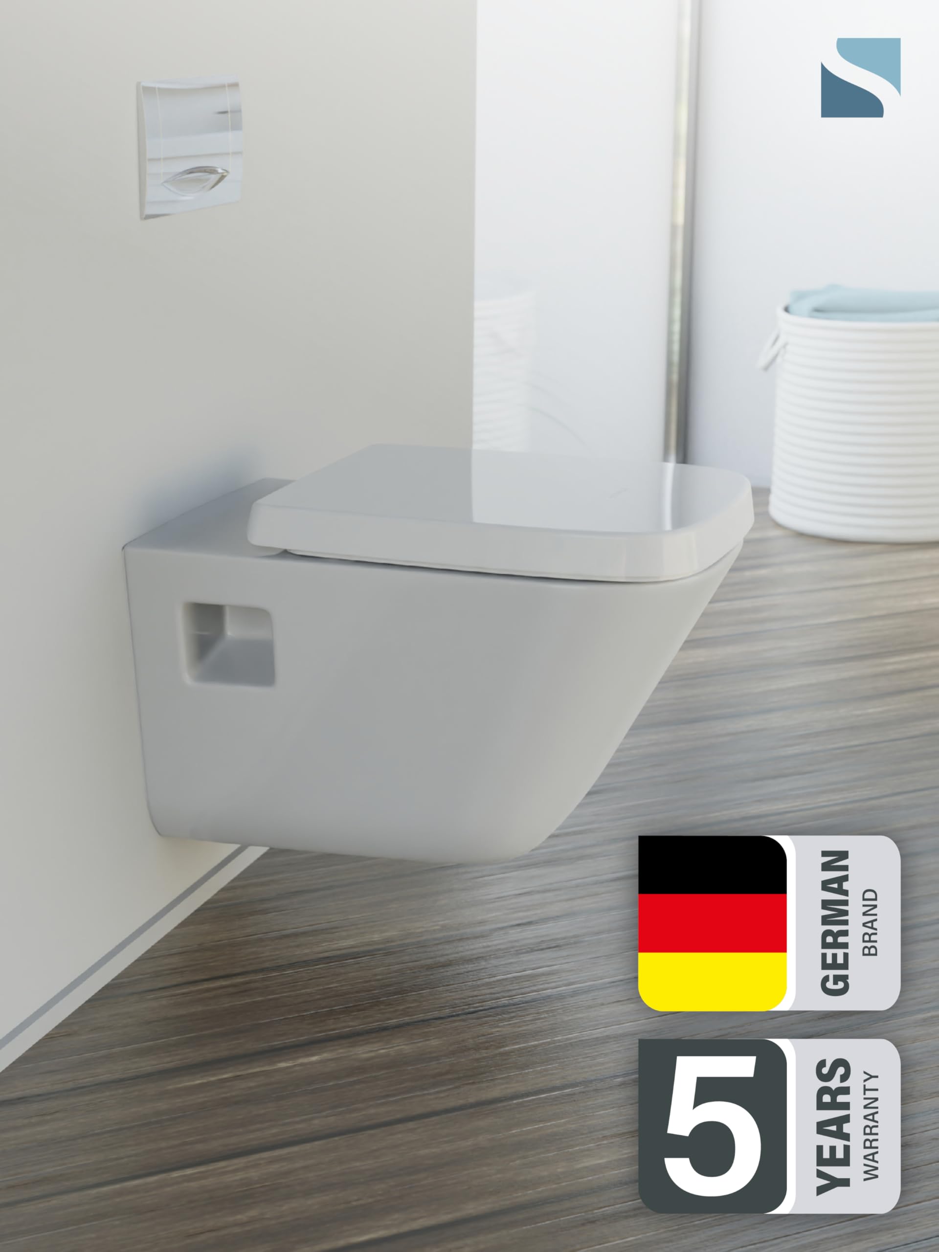 SCHÜTTE WC-Sitz Eckig (E-Form) | Passgenau für Keramag Renova Nr. 1 Plan | 5 Jahre Garantie & 250 kg Belastbar | Duroplast Toilettendeckel mit Absenkautomatik & Schnellverschluss | Weiß