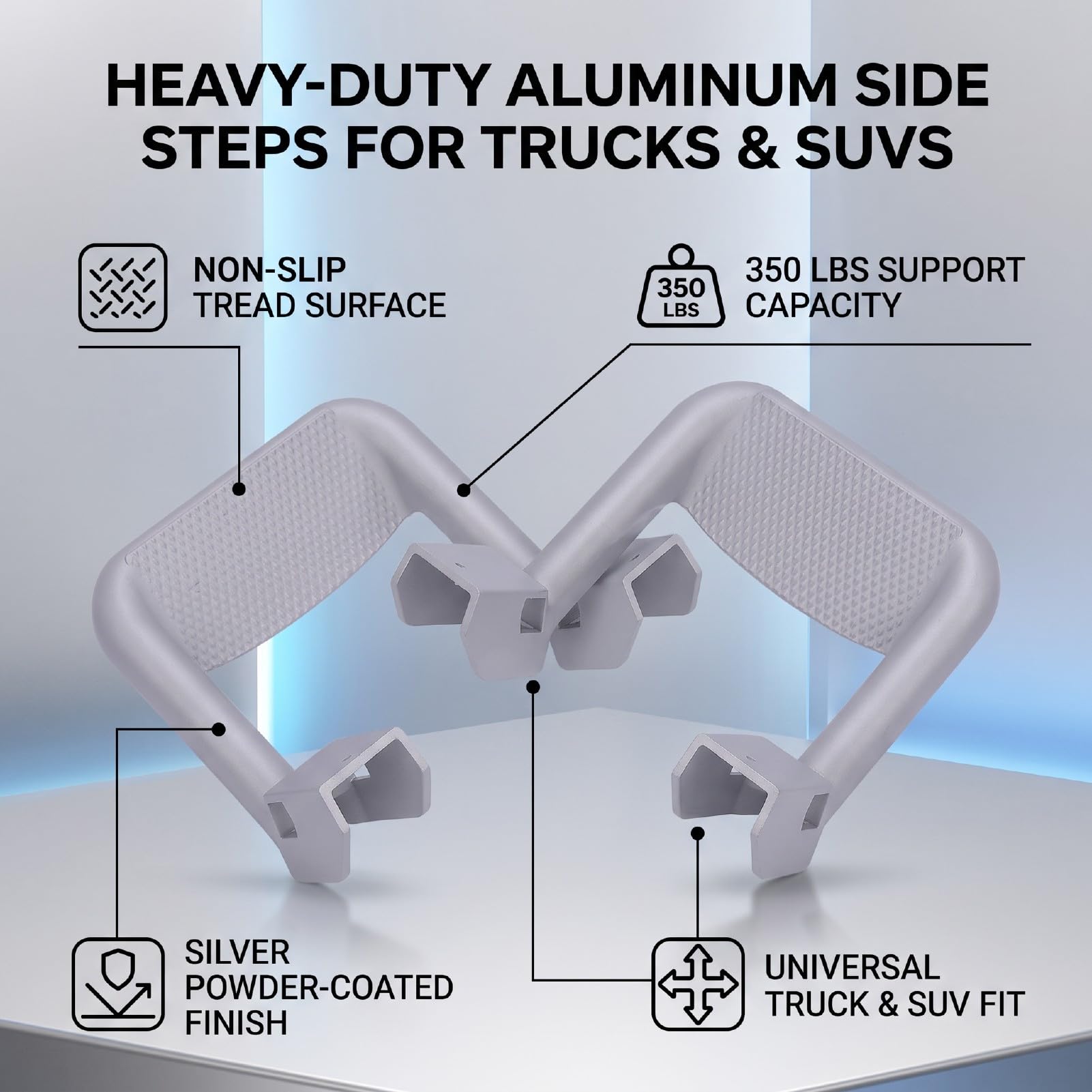 Aramox Zestaw 2 Sztuk Srebrnych Aluminiowych Stopni Bocznych do Pojazdów Ciężarowych SUV
