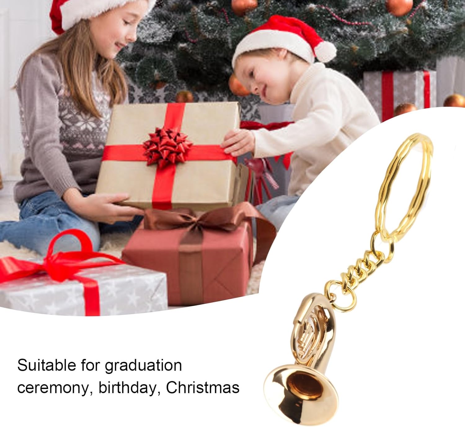 Brass Tuba Key Chain, Miniature Golden Musical Instrument Key Chains, Musical Instrument Ornament for Graduation Birthday Music Lover Gifts