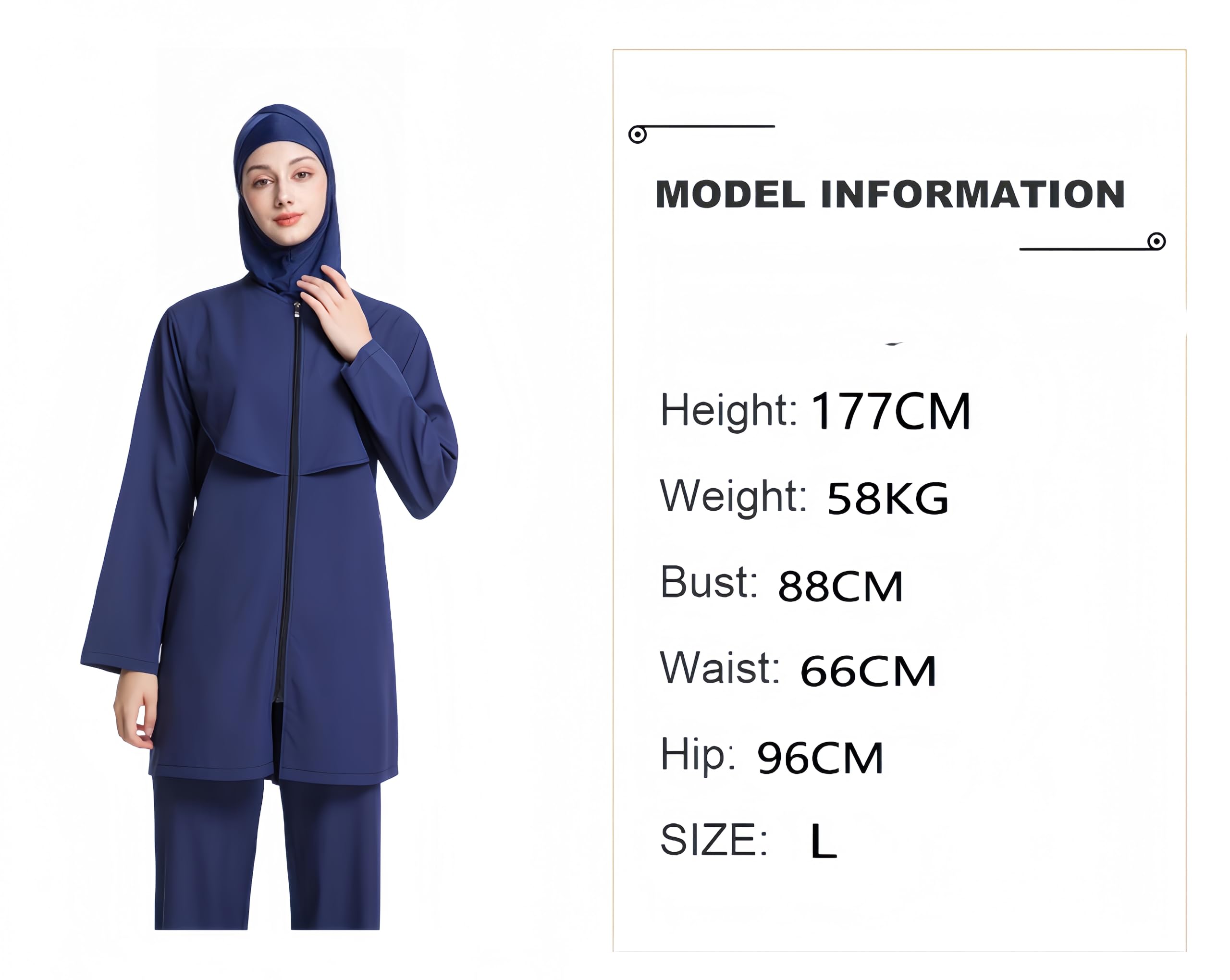 Burkini donna maniche lunghe con cappuccio, pantaloni lunghi, vestibilità ampia, asciugatura rapida, immersione