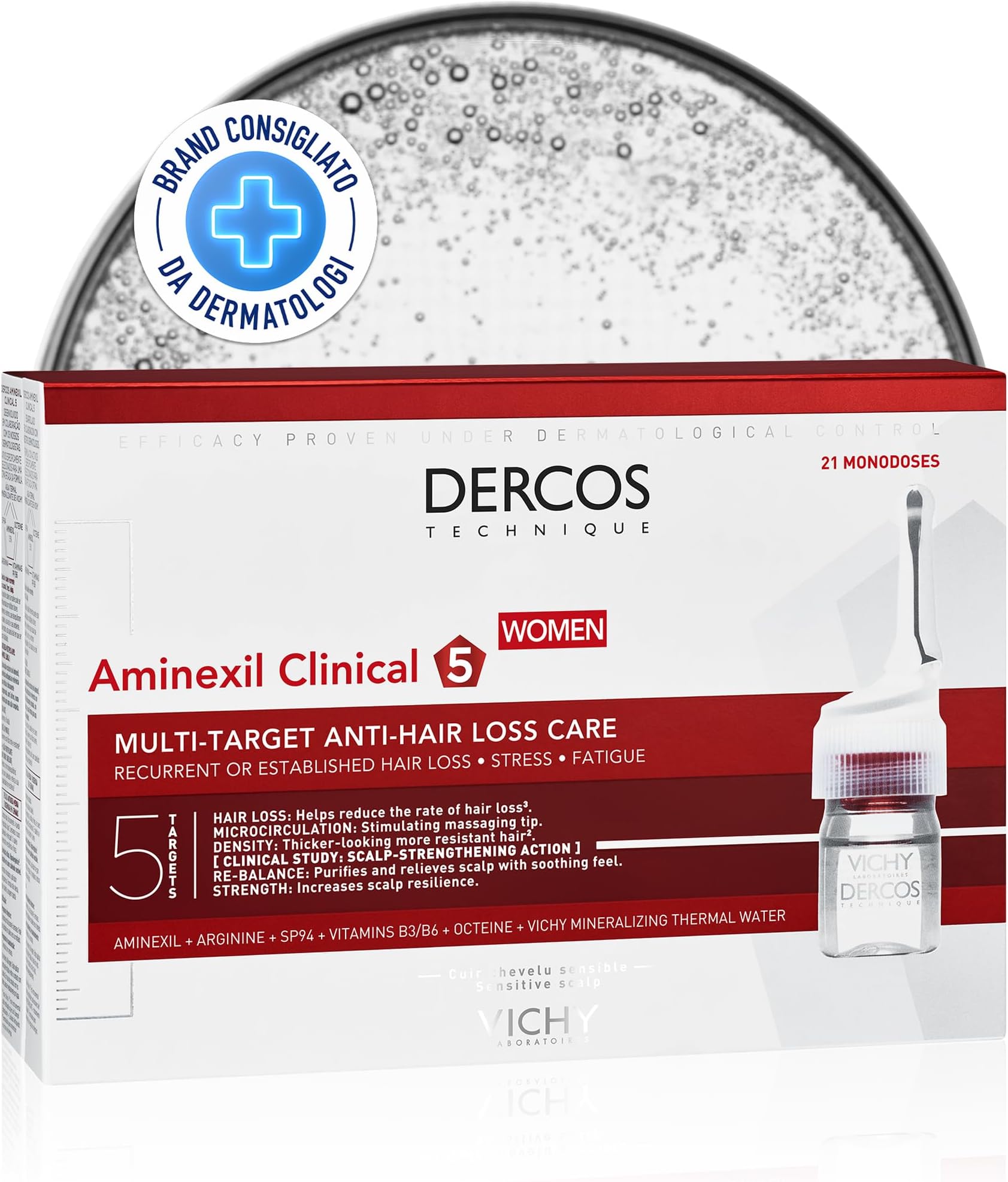 VICHY Dercos Technique Anti Hair Loss Care for Women, 21 Ampoules, 0.3 ml