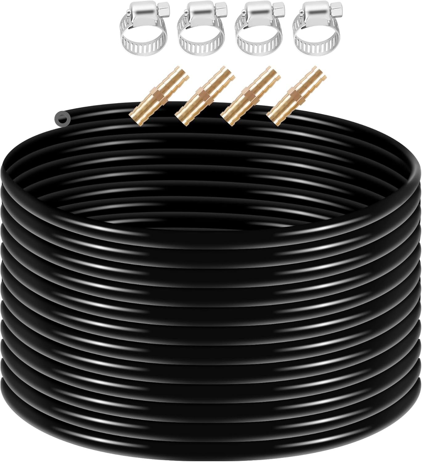 3/8 inch Self Sinking Pond Hose, 100ft Weighted Air Hose for Pond Aeration with 8 Stainless Steel Clamps & 4 Connectors, Durable Flexible Aeration Tubing for Outdoor Fountain, Aquaculture