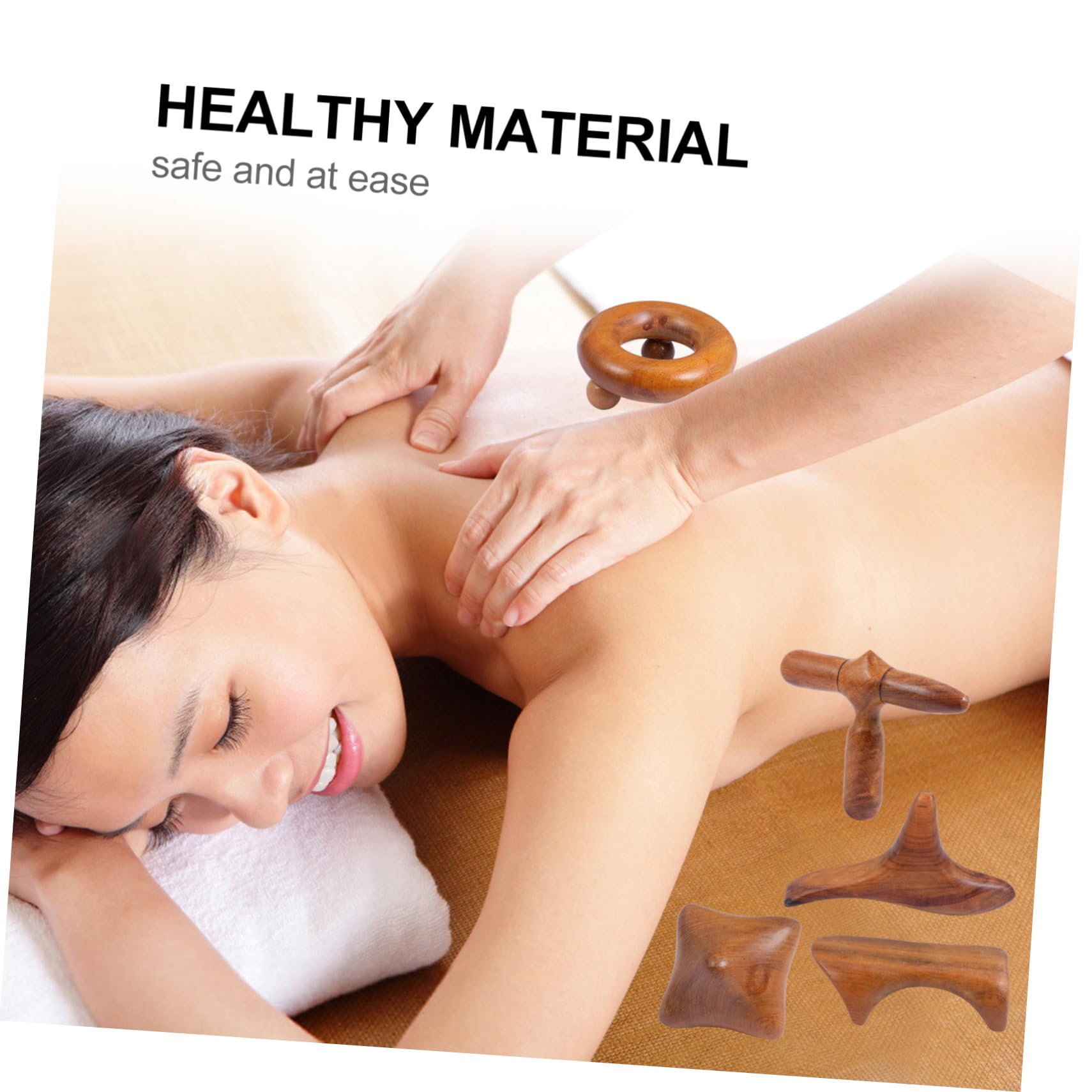 Yardenfun 5 piezas Herramientas Masaje Gua Sha de Madera de Sándalo Tabla Raspado Corporal para Pies Cuello y Espalda Masajeador Duradero para Mejorar Circulación y Aliviar Fatiga