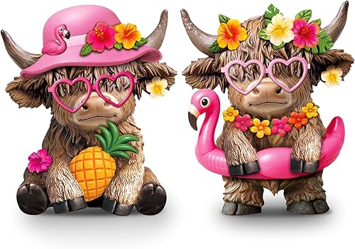Miniatura 10 de Karenhi 2 piezas Figuras de vaca Highland Navidad Cacao caliente Enanos de vaca Highland Estatua de resina escocesa Amantes de terneros Regalos para