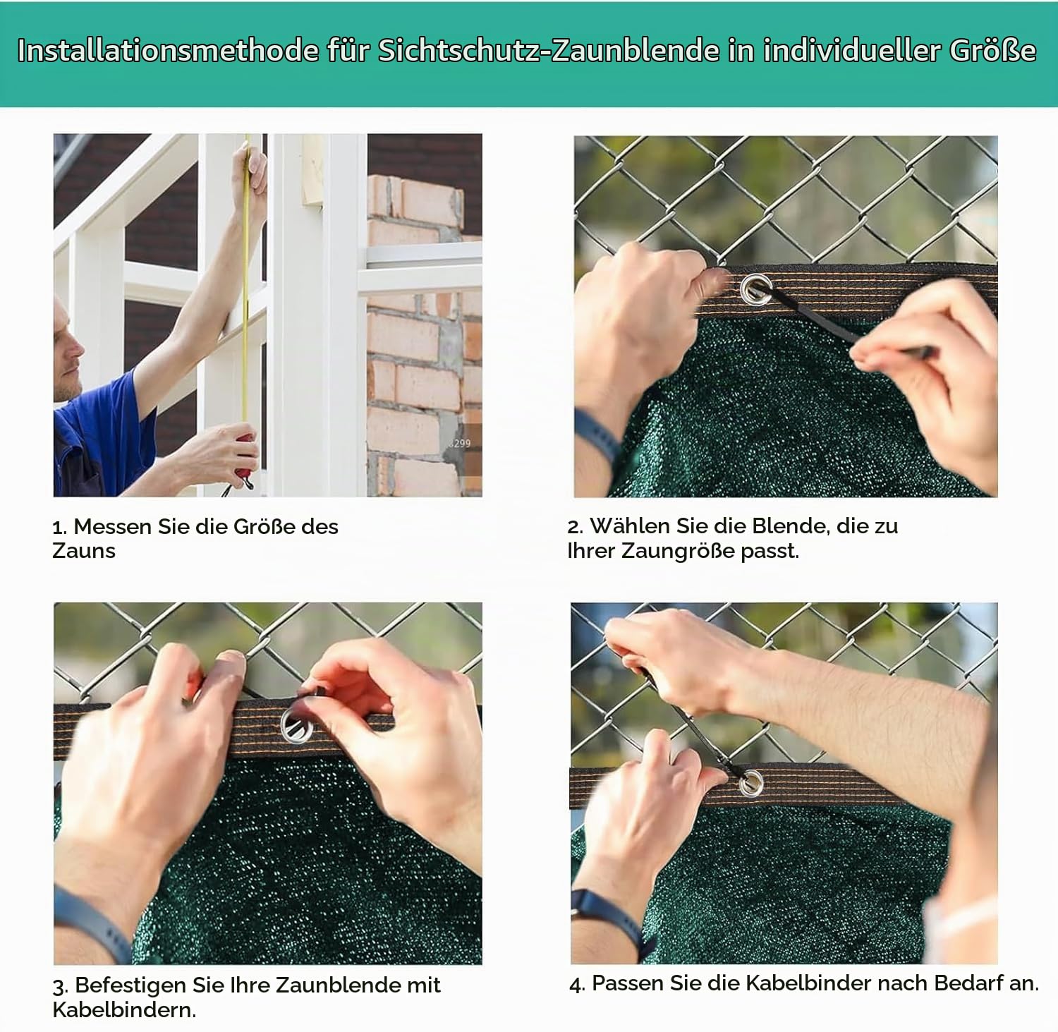 Malloom Grün Sichtschutz Zaunblende, 1,8m x 15m Zaunblende150 g/m² Schattiernetz Tennisblende, Windschutz UV-resistent Reißfest, mit Löcher und Kabelbinder für Garten, Balkon, Terrasse, Veranda
