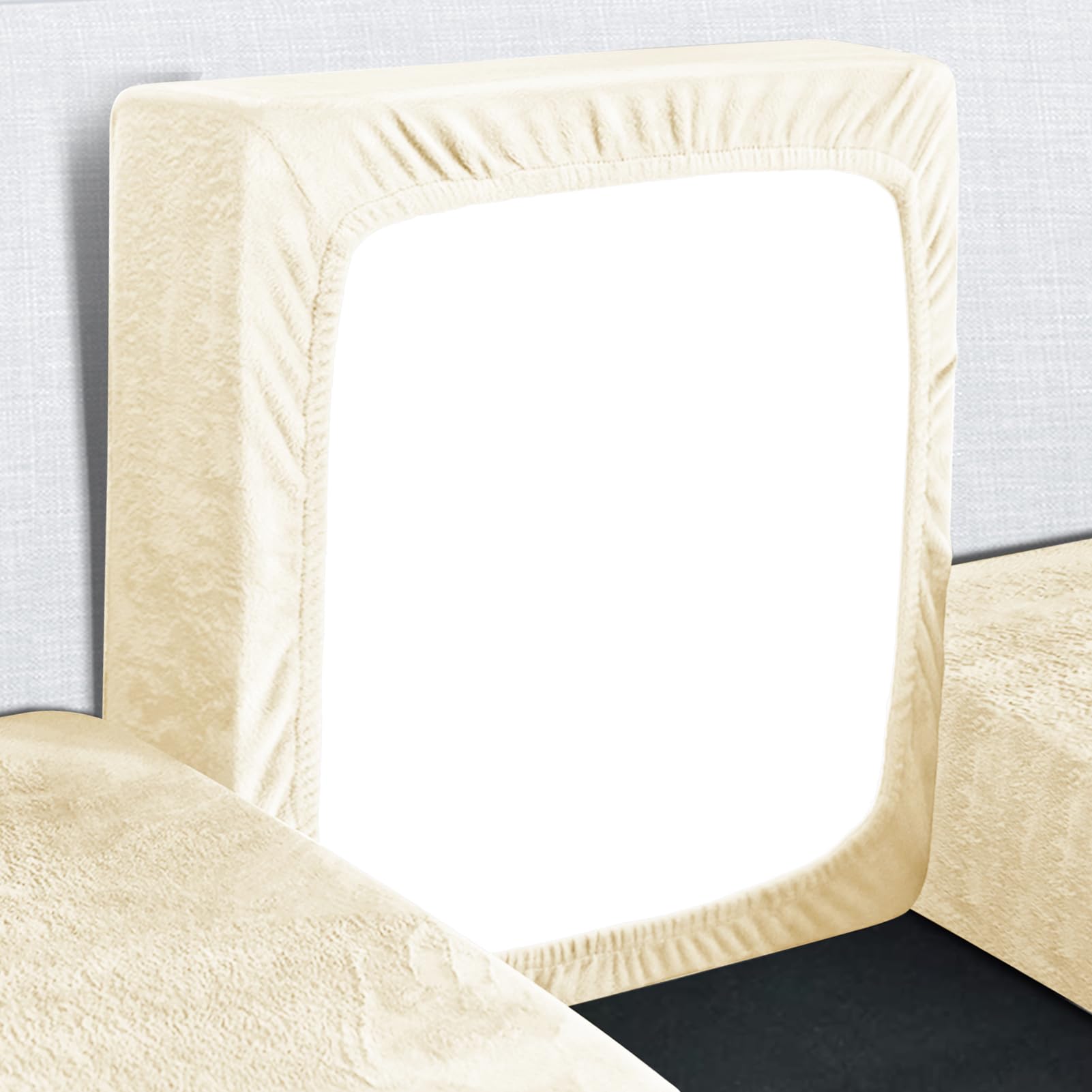 Yeahmart Sofa Seat Cushion Cover, Sofa Cushion Slipcovers Stretch Velvet, Couch Cushion Covers Replacement for Individual Cushions with Elastic Bottom (Beige, 1 Seater) — image 1
