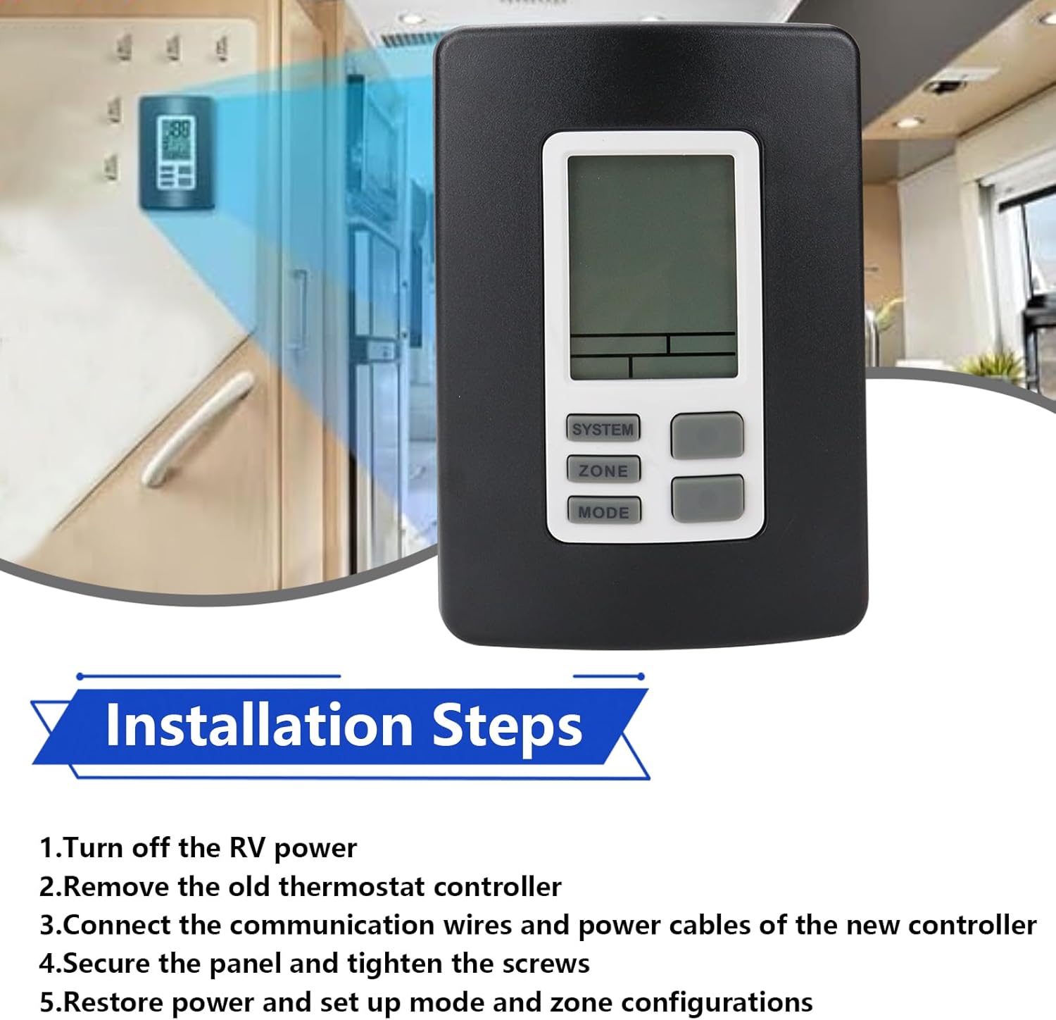 9330A3341 Digital Thermostat for Coleman Mach 9-Series Multiple Zone RV Digital Thermostat,12V Wall Mount Thermostat for RV Hot/Cool Temperature Control, Replaces 9330-3341, 9330A3351, 9330-3351