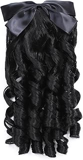 Regency Ringlet Ponytail Hairpiece with Bow Spiral Curl Synthetic Half Wig Historical Colonial Lady Costume Wig (Natural Black) 2#