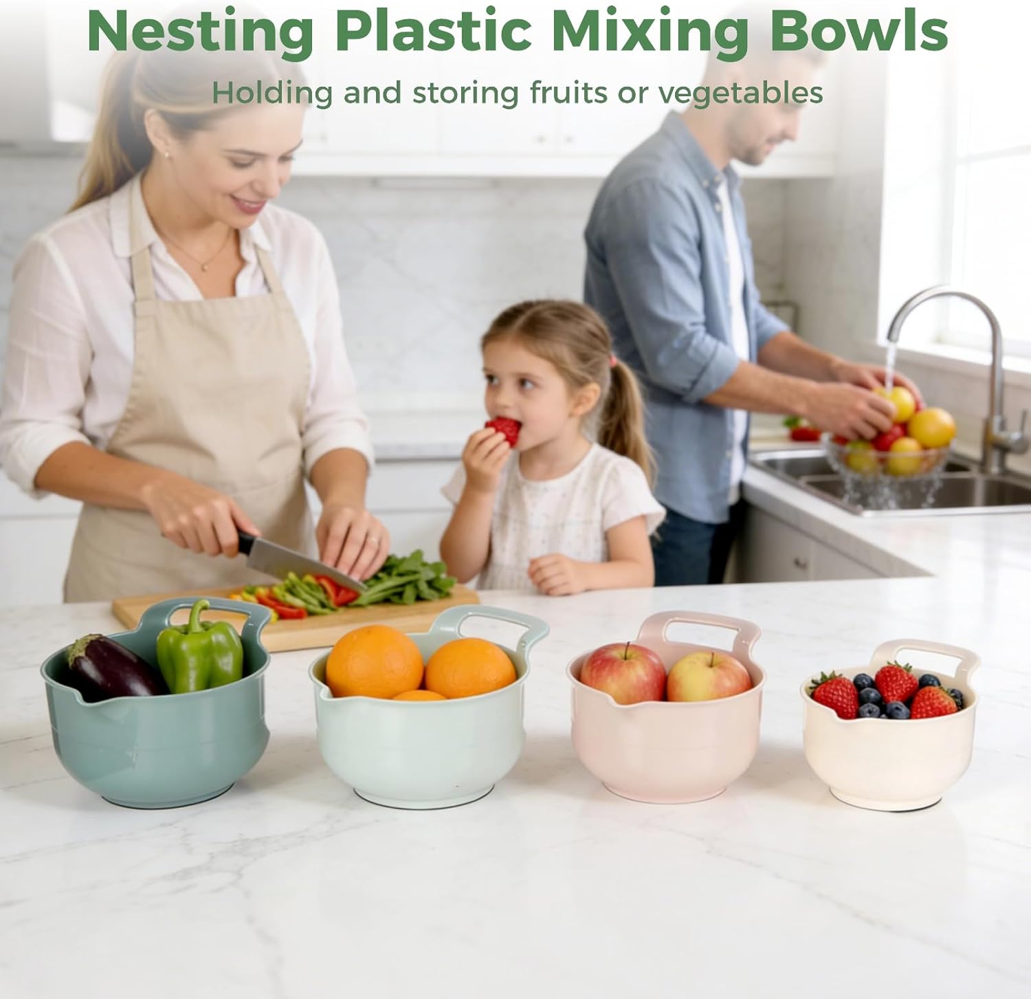 Plastic Mixing Bowls Set With Pour Spouts & Handles, Stackable, 4 Pcs, Pp Material, Kitchen & Baking, Multicolor