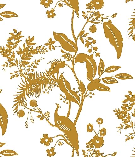 GloryTik Papel tapiz dorado floral de 17.3 x 197 pulgadas, papel tapiz autoadhesivo con diseño floral dorado y blanco, extraíble, impermeable, para disponible en Yaxa Peru