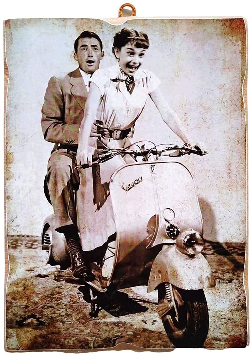 Kustom Art Earth Tones Picture Picture Vintage Style Gregory Peck And Audrey Hepburn In The Film Roman Holidays Print On Wood Various Sizes.