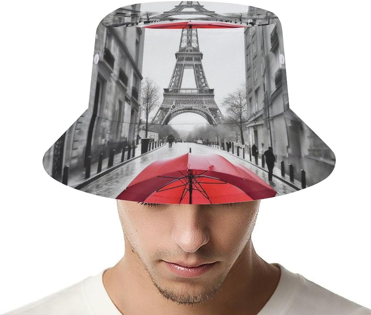 Eiffel Tower Paris Red Umbrella Bucket Hat Packable Sun Hats Travel Summer Beach Fisherman Cap for Women Men Teens