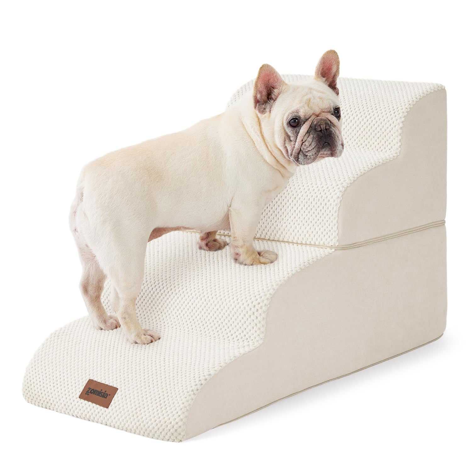 Dog Stairs Ramp for Bed 19.7" H - Pet Stairs Steps for Small to Medium Dogs to Get on Bed and Couch, 35D Foam with Non-Slip Bottom Beige, 4 Steps