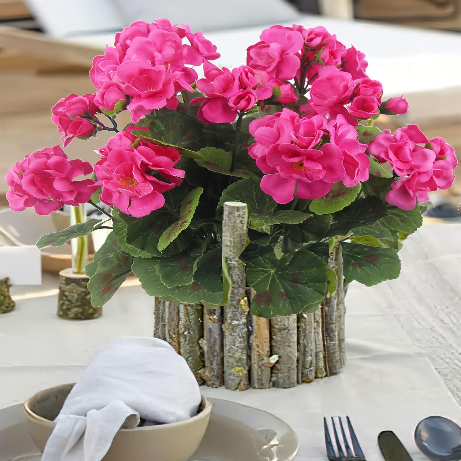 CISDUEO 2 Pcs Artificial Geraniums Outdoor Silk Flowers Rose Red Artificial Geranium Bush Faux Flowers Red Geraniums for Floral Home Decor Indoor Garden Patio Grave Cemetary Vase Table Centerpiece - Image 3