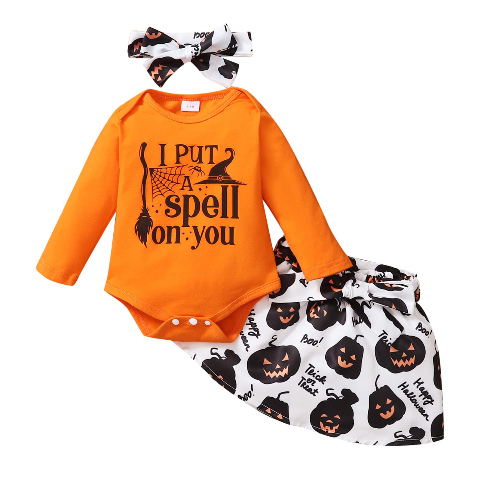 Halloween Pumpkin-Costume Jumpsuit Infant Girls Halloween Long Sleeve Letter Prints Romper Bodysuits Pumpkin Skirt Headbands Newborn Outfits Christmas Costumes