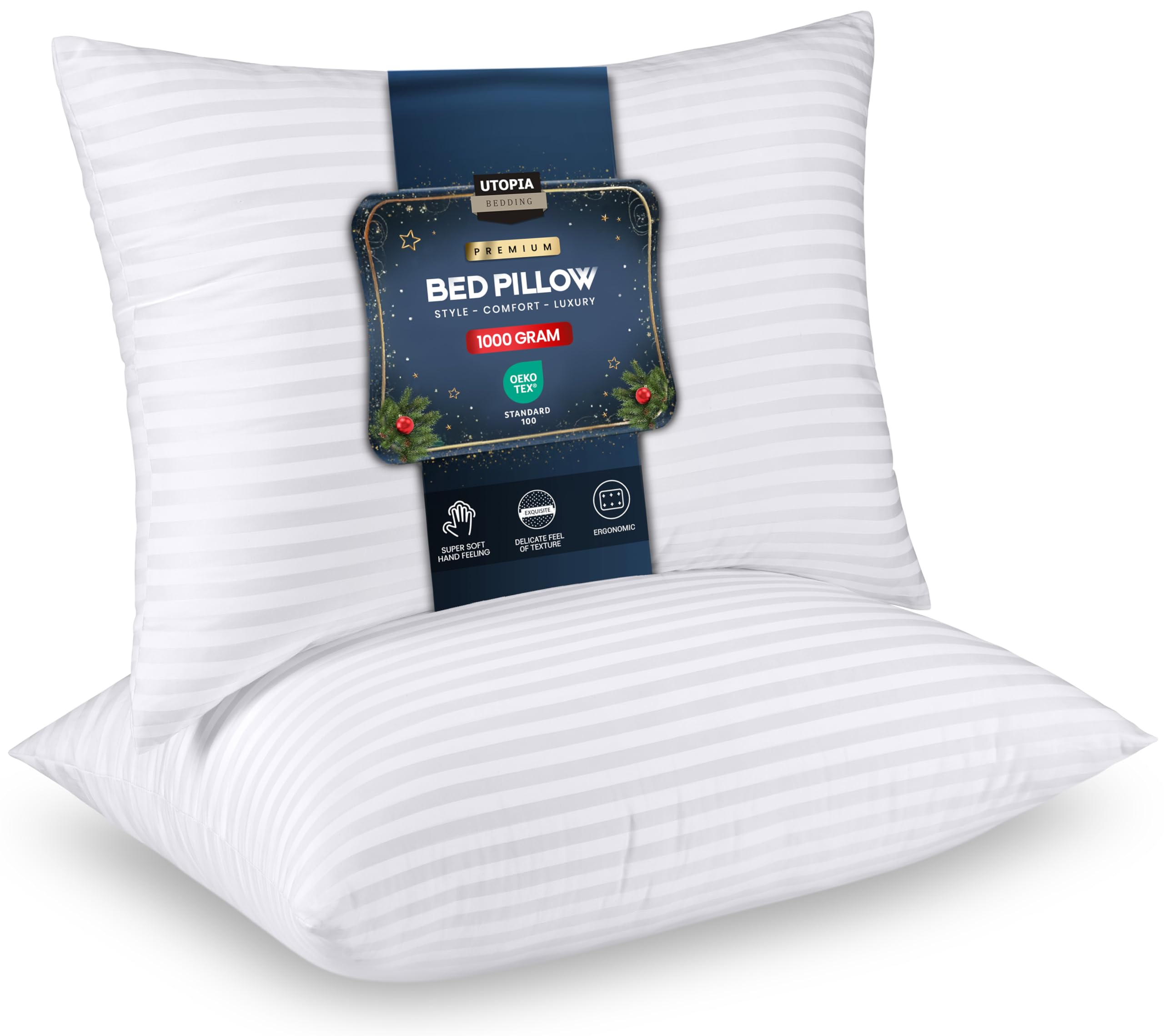 Utopia Bedding Pillows 2 Pack, (Queen) Polycotton Cover Hotel Quality Luxury Bed Pillow for Back, Stomach or Side Sleepers