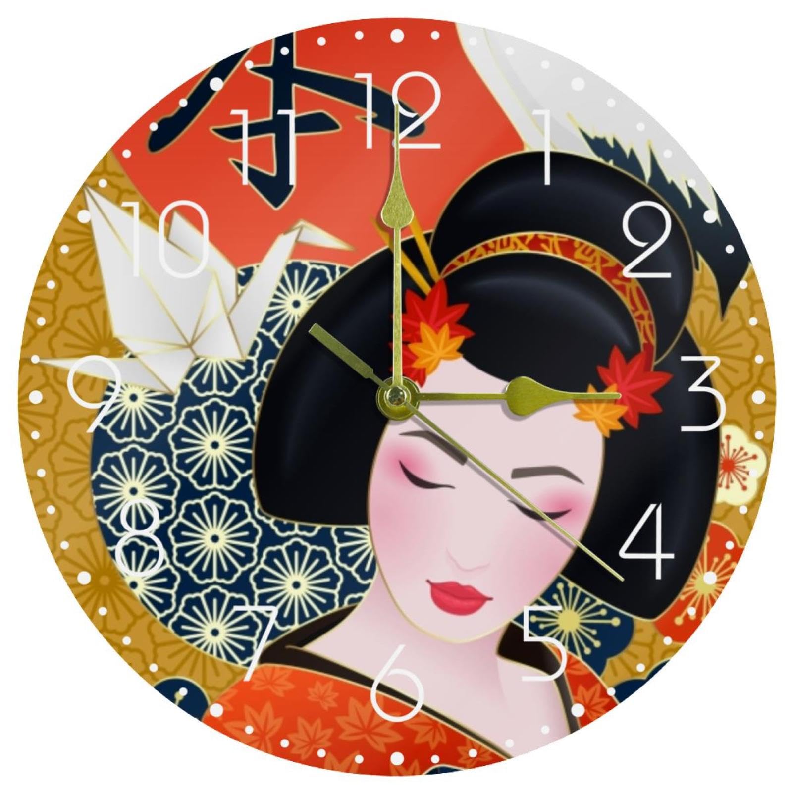 Horloge silencieuse sans tic-tac Geisha à piles pour chambre à coucher