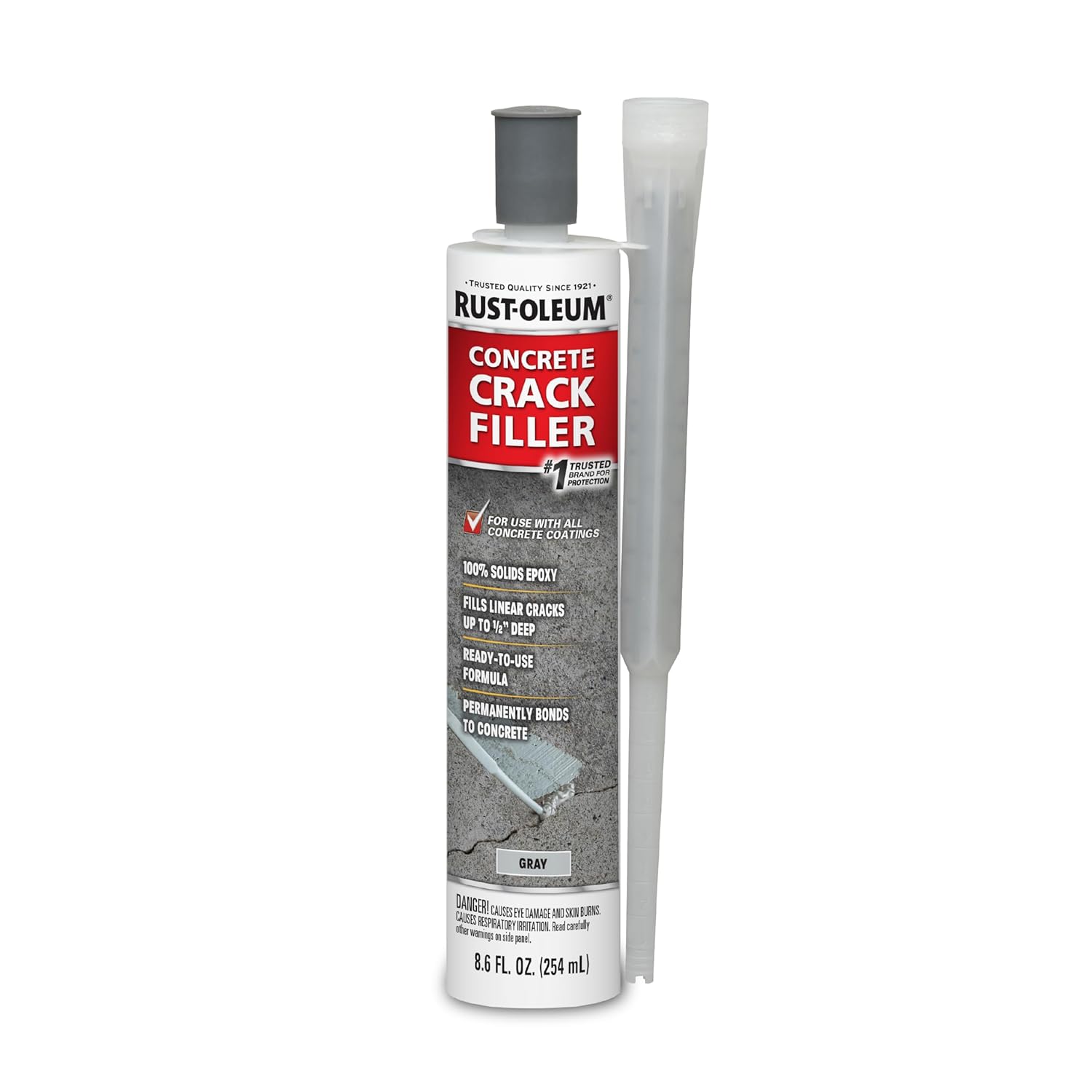 Rust-Oleum Concrete Crack Filler | Epoxy Permanently Bonds to Concrete | Moisture Insensitive | High Strength Non‑Sag Formula | Gray | 9 oz Cartridge