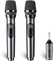 Vista 9 de LEKATO Micrófono inalámbrico, sistema de micrófono dinámico inalámbrico de mano dual recargable de 2.4 GHz con receptor de 1/4 pulgadas, micrófono