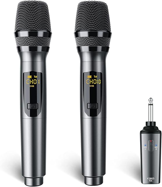 LEKATO Rechargeable Wireless Microphone, 2.4GHz Dual Handheld Singing Microphones Up to 30 Hours Runtime Cordless Karaoke Metal Microphones Set for Karaoke Singing Speech Church, Party, Wedding,DJ