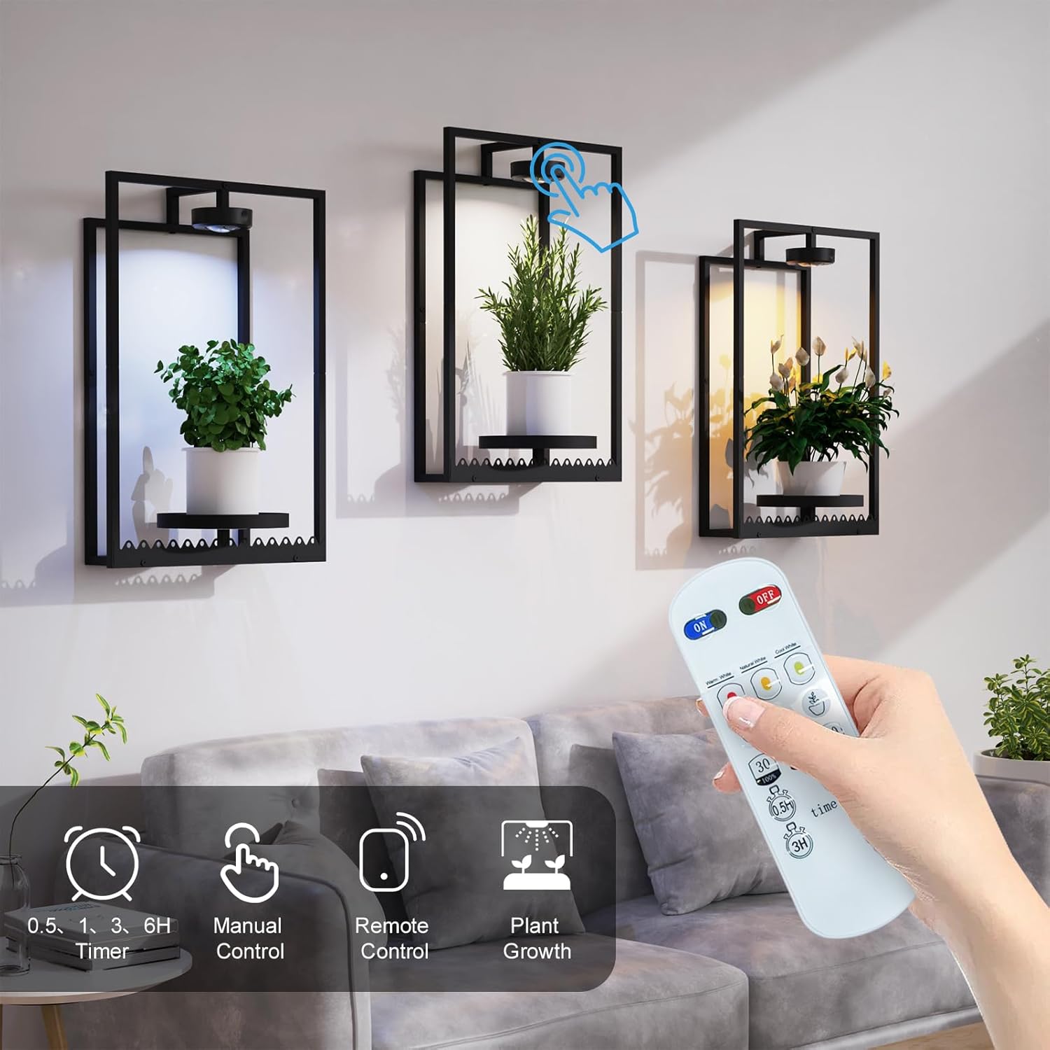 Shineled Wall Plant Holder, Indoor Plants Holders with Remote Grow Lights, Plant Shelves Hanging Planters, Framed Plants Holder for Living Room, 2 Pack