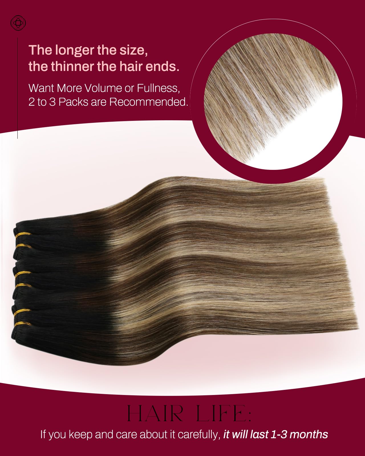 Moresoo Weft Hair Extensions Human Hair 20 Inch Double Weft Sew in Hair Extensions Remy Hair Balayge Black to Dark Brown with Caramel Blonde 100g/Pack #1B/3/27 — view 3