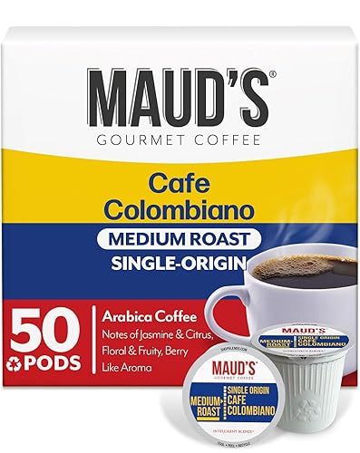 Maud's Columbian - Cápsulas de café, 50 unidades, café de tostado medio de origen único en cápsulas reciclables de una sola porción, 100% café
