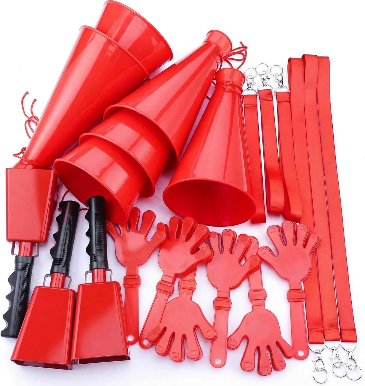 21 Pcs Cheer Cheerleader Team Items, Spirit Game Day World 2026 Stadium Events Accessories Bulk 9" Cow Bell Megaphones Hand Clapper for Sporting Events Soccer Football Basketball Event