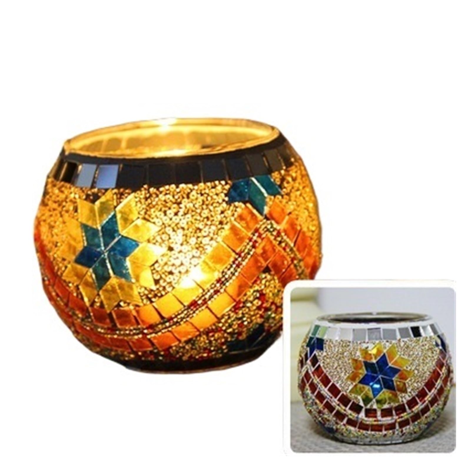 Candle sticks holder candle holders， Snowflake Mosaic Glass Candlestick Holders(Style5)