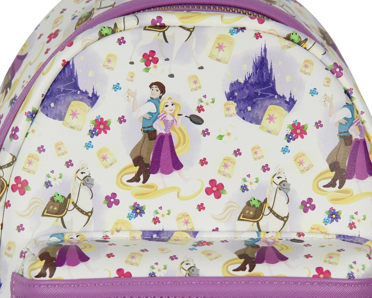 Loungefly Disney Tangled Rapunzel Flynn Ryder And Maximus All-Over Print Cute Mini Backpack 11" - Image 4