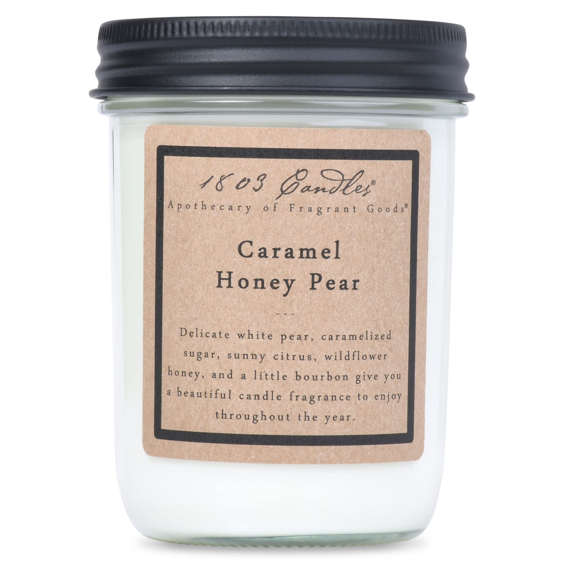 1803 Candles - 14 oz. Jar Soy Candles - Caramel Honey Pear