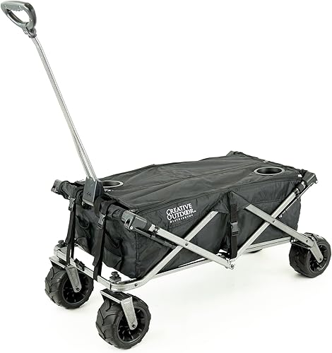 Miniatura 8 de Vagón creativo de lujo plegable y resistente al aire libre con toldo, mango ajustable para campamento, ruedas giratorias todo terreno, capacidad de