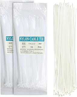 GLUN Cable Zip Ties, 4x300 mm 200 Pieces White Multi-Purpose Self-Locking Nylon Cable Cord Management, Plastic Wire Ties for Home, Office, Garden, Workshop