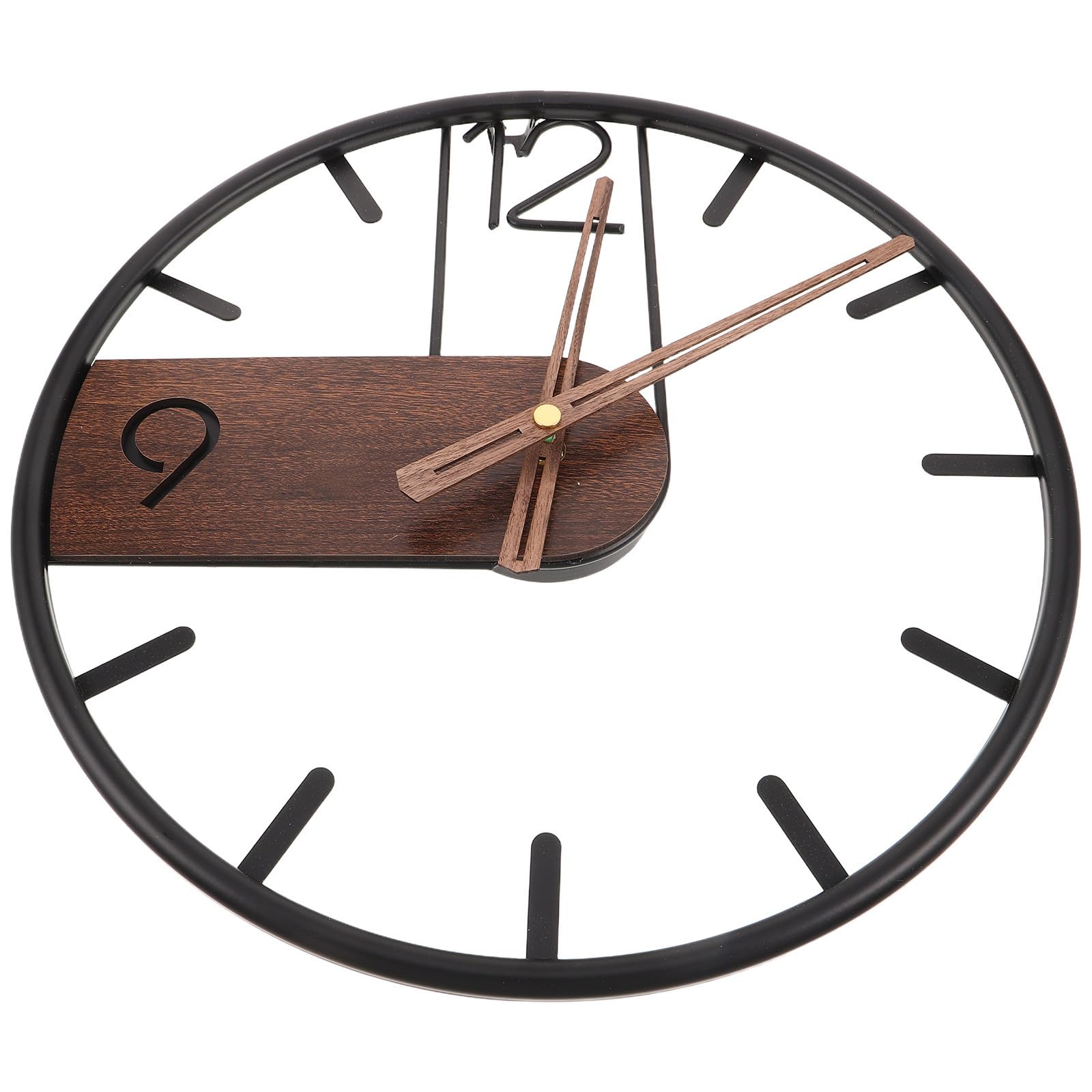 SHINEOFI Orologio da Parete Silenzioso Nero 40cm in Ferro e Legno | Design Minimal Creativo, per Soggiorno e Arredo Casa, Meccanismo Preciso ad Alta Accuratezza