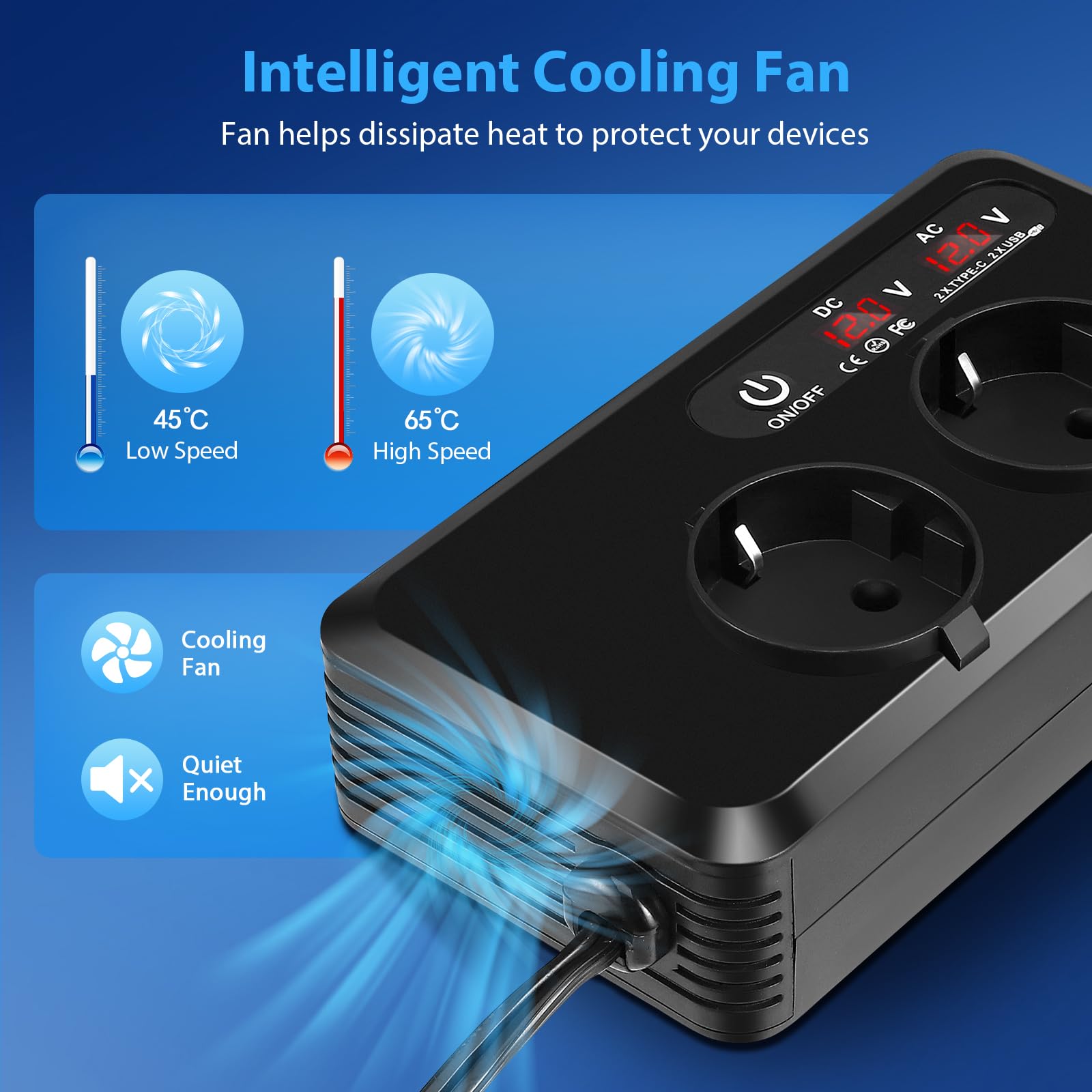 Encendedor de cigarrillos para coche CC a CA, inversor con doble pantalla LED, 200 W, convertidor de voltaje de 12 V a 230 V, con 2 enchufes y 2 USB-C 2 USB-A, cargador de coche con enchufe para