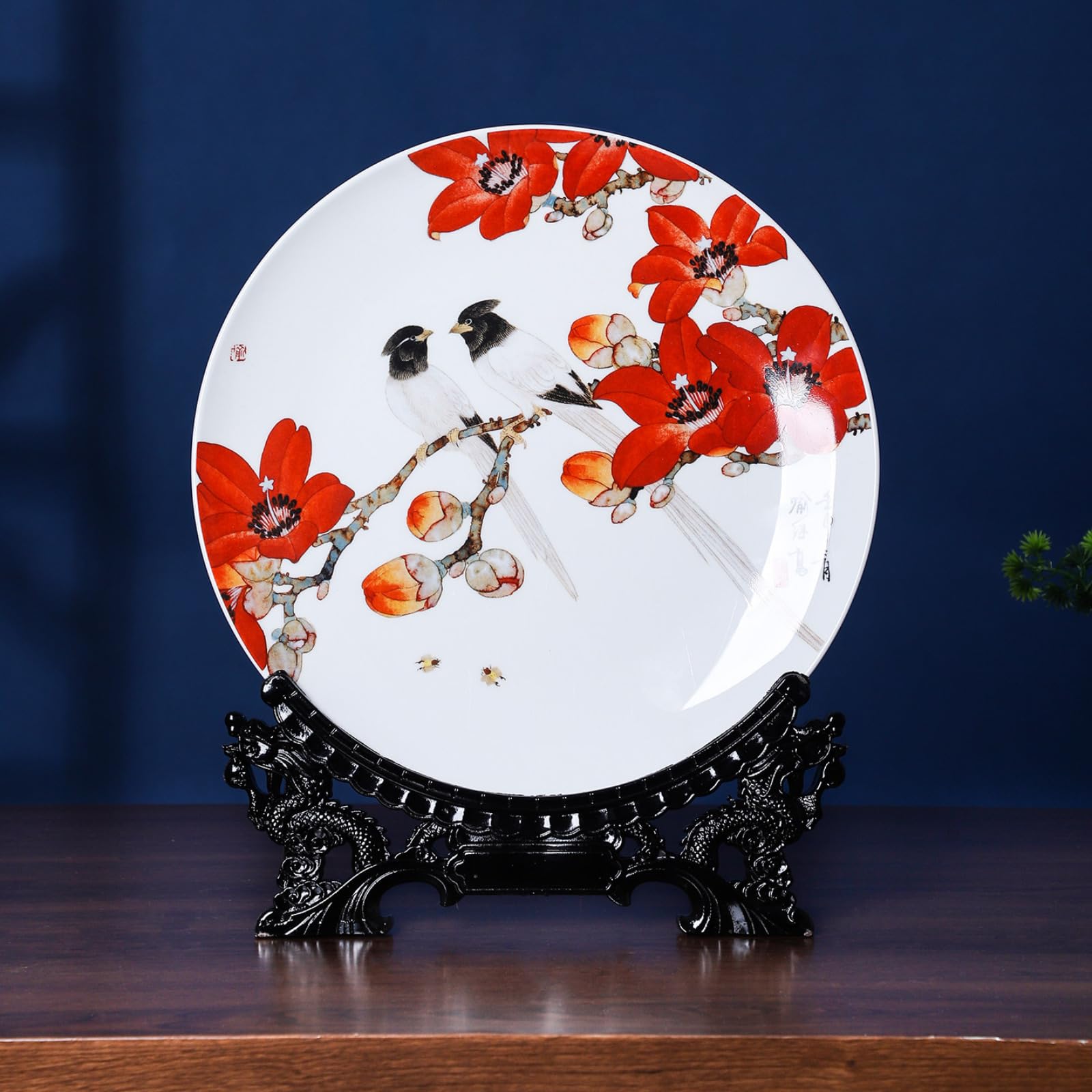 Assiette décorative en céramique de 30,5 cm objet de décoration chinoise pour salon traditionnel