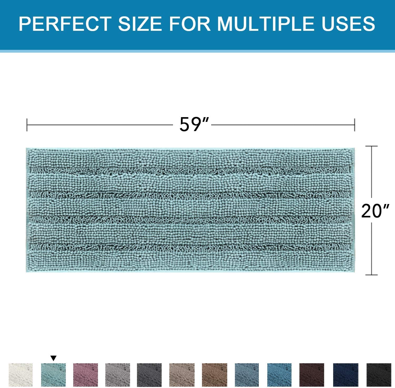 Tapis de bain antidérapant en chenille à poils longs, doux et confortable, 150 x 50 cm, parfait pour salle de bain, chambre à coucher et douche