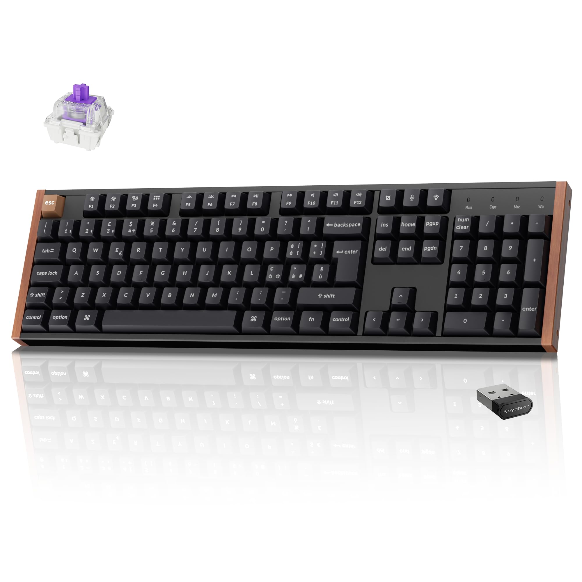 Keychron K10 HE Teclado inalámbrico con efecto Hall, ISO-IT Layout, activación ajustable, modo de disparo rápido, chasis de aluminio y madera, RGB, teclado italiano para Mac, Windows y Linux - Negro