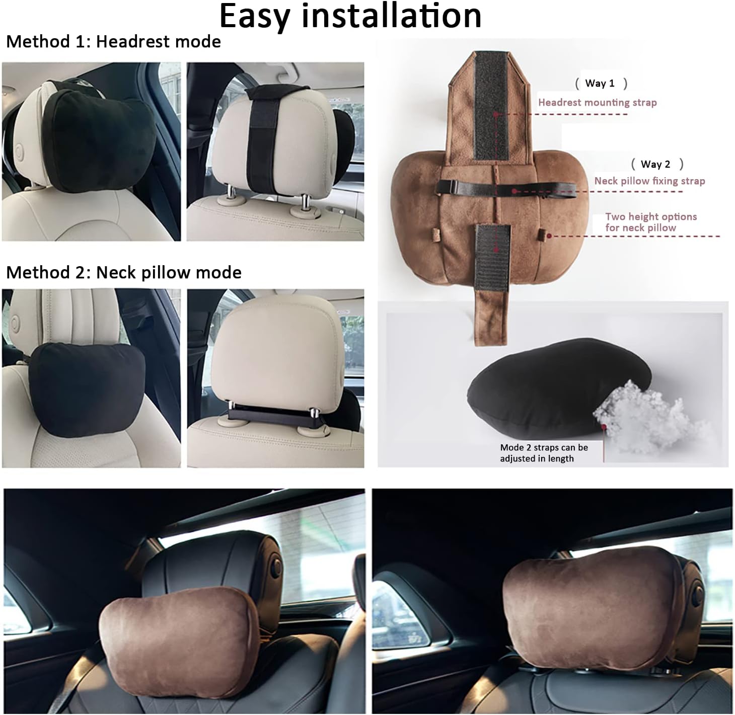 Kwak's Headrest Waist Cushion Set, Maybach Design S Class Super Soft Car Headrest Pillow Lumbar Support Fraud Suede Cover PP Cotton Filling Cushion (Black)