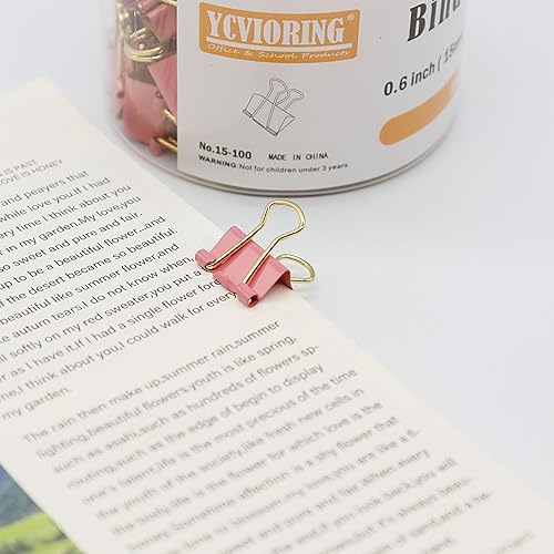 Vista 31 de Clips dorados para carpeta, mini clip para papel, pinzas pequeñas de 0.591 in (5/8 pulgadas), paquete de 100 clips de oficina de tamaño micro