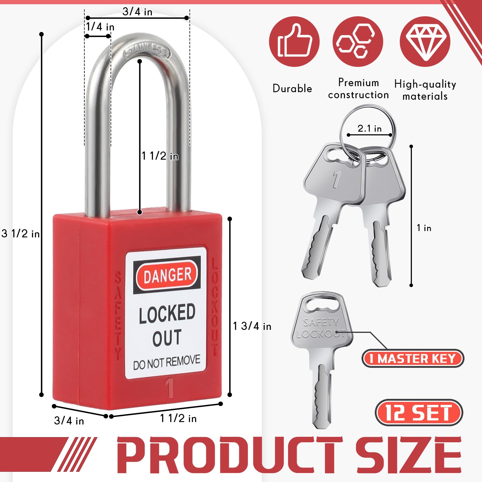 Landhoow Juego de 12 candados de bloqueo con diferentes llaves de seguridad, 2 llaves por cerradura, candados con etiqueta para estaciones de bloqueo eléctrico y kits de dispositivos (rojo)