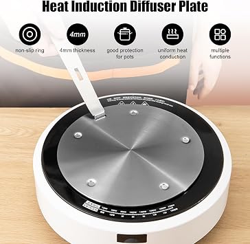 Longzhuo Heat Diffuser Plate, Grouarty Stainless Steel Induction Plate, Induction Cooktop Converter Plate with Handle, for Electric Gas Glass Cooktop Hob Ring (7.87 inches (20 cm))